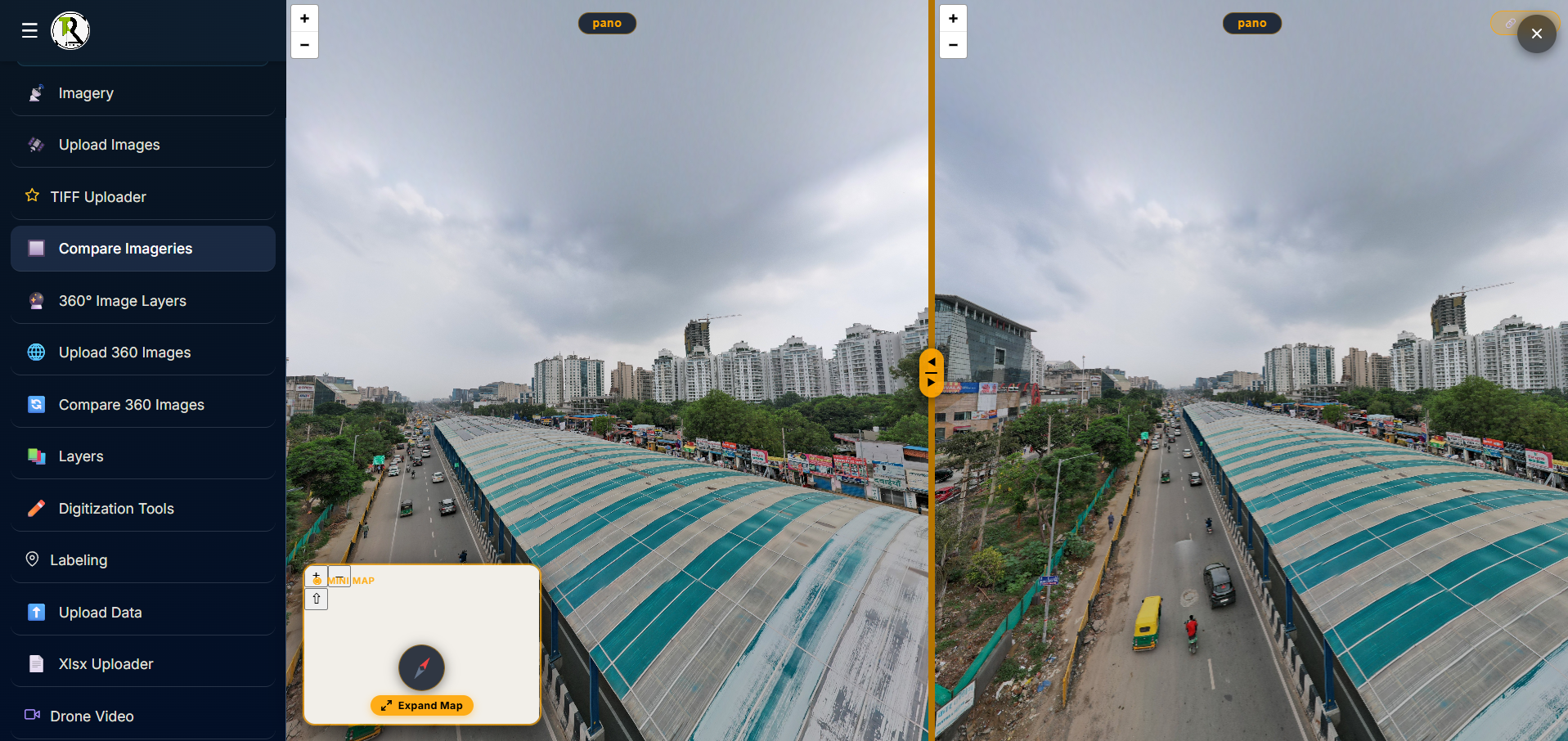 CyneTax Compare 360° — panoramic before and after comparison with synchronized split view