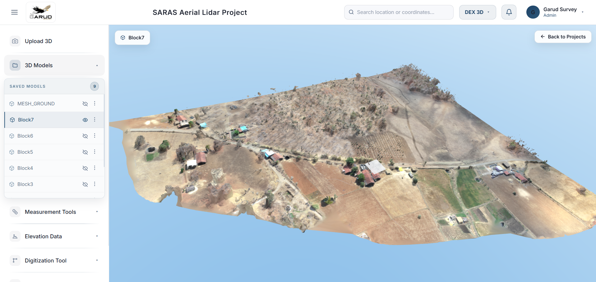 Cyne 3D — textured mesh viewer with saved models, measurement tools and elevation data