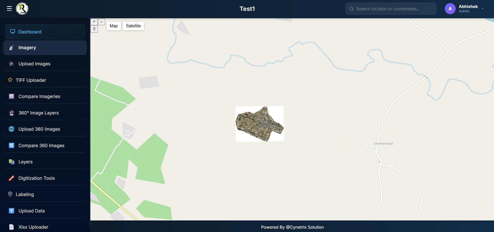 CyneTax Imagery — satellite imagery pinned on GIS base map for property inspection